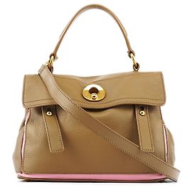 Yves Saint Laurent 289278 Olive Green Pink Muse Two 2-Way Bag