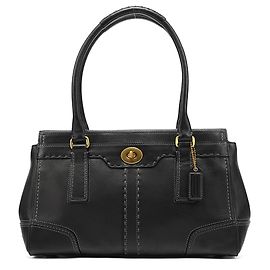 Coach Borsa Tote in pelle nera con chiusura turnlock F11547