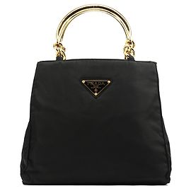 Prada Borsa Tote B2514 Black Gold Tessuto Metallo