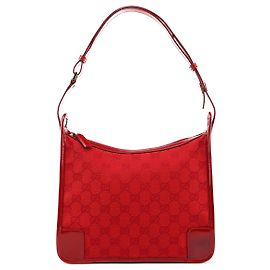 Gucci 001 4206 Borsa a tracolla in pelle verniciata e tela GG rossa