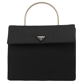 Prada Borsa Tessuto Metal nera con manico superiore