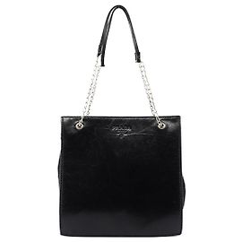 Prada Black Calfskin Nylon Chain Tote Bag