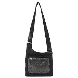 Prada Borsa a tracolla B9479 in lana Shetland e pelliccia Astrakhan, colore Antracite