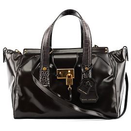 Marc Jacobs Borsa Tote in pelle verniciata marrone scuro con manico croc