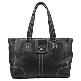 Coach Borsa Tote F13960 in pelle martellata nera con chiusura a girevole
