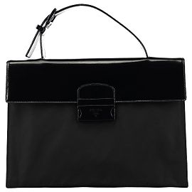 Prada Borsa a mano in Nylon Tessuto Spazzolato Nero