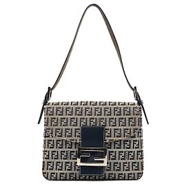 Fendi Borsa a spalla Baguette FF Zucchino Beige Navy