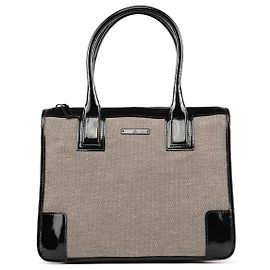 Gucci 000 0855 Borsa Tote in pelle verniciata e tela Beige Black