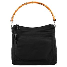 Gucci Borsa a spalla in nylon nero con bambù