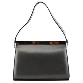 Gucci 001 2058 Borsa a tracolla in pelle antracite con struttura dorata