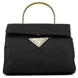 Prada Borsa Tessuto Metal con manico superiore Navy Gold