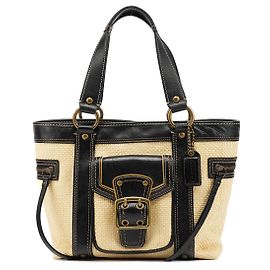 Coach Legacy Soho Tote Bag aus Leder und Stroh Beige Black