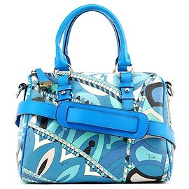 Emilio Pucci Blau abstrakte Leder Mini Boston 2-Way Tasche