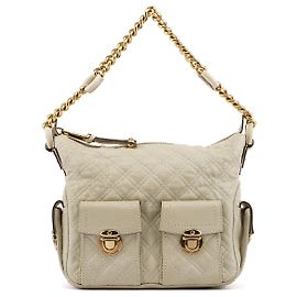 Marc Jacobs Bolsa de Ombro Blake em Pele Matelassada Marfim com Múltiplos Bolsos