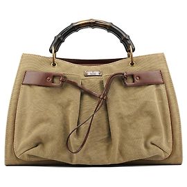 Gucci 109138 Borsa Tote in tela Bamboo Khaki Brown