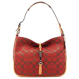 Coach Borsa a tracolla Hobo Hamptons 6091 Red Tan Signature Canvas