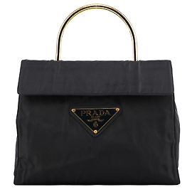Prada Borsa a mano in nylon Tessuto Metallo blu navy
