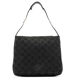 Gucci Borsa a tracolla Horsebit 1997 in camoscio nero GG