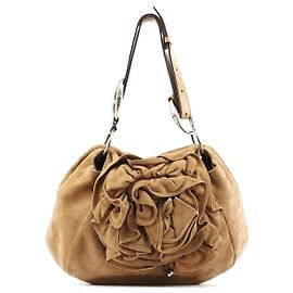 Yves Saint Laurent Borsa a tracolla Nadja con volant in camoscio marrone chiaro 2003