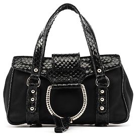 Dolce & Gabbana Mini borsa in raso nero effetto pitone e strass