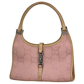 Borsa a mano Gucci Jackie rosa in pelle e tela