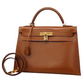 Hermès Borsa Hermes Kelly 32 Box Calf Fauve