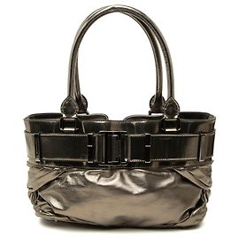 Borsa Tote Healy Burberry Small in pelle di vitello plissettata metallizzata marrone