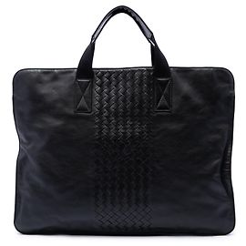 Borsa da lavoro Soft in pelle con rifiniture Intrecciato nera Bottega Veneta