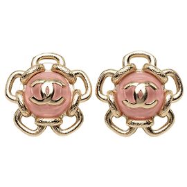 Orecchini Chanel Pink CC Gold Plated Resin Flower Push Back