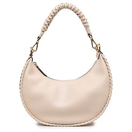 Fendi Borsa Hobo Fendigraphy Small in Pelle Intrecciata Bianca