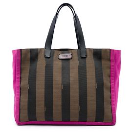 Borsa Shopping Simply Fendi in Tela Pequin Marrone
