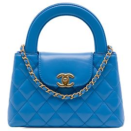 Borsa Shopper Kelly Chanel Blue Nano in pelle di vitello invecchiata