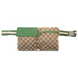 Bolso cinturón Gucci Beige GG Canvas Web con doble bolsillo