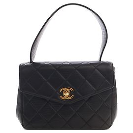 Chanel Black Quilted Lambskin Top Handle Envelope Flap