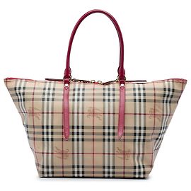 Borsa Tote Burberry Salisbury in tela rivestita Haymarket Check Beige Medium