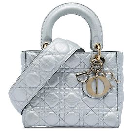 Dior Silver Small Metallic Grained Calfskin Cannage Supple Lady Dior