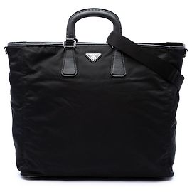 Bolso tote convertible Prada de Tessuto con ribetes de Saffiano negro