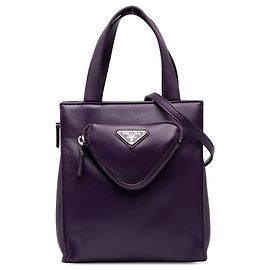 Bolsa Satchel Prada em couro Nappa roxo com bolso frontal