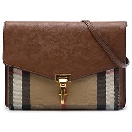 Burberry Brown Small Leather and House Check Canvas Derby Macken Crossbody