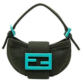 Mini borsa a mezzaluna Fendi in lana verde
