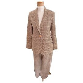 Autre Marque Completo Tailleur Pantalone e Giacca a Quadri Marrone