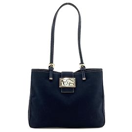 Fendi Logo Tote Bag Blau Canvas