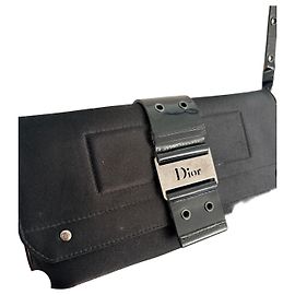 Borsa a tracolla Dior Galliano in tela nera e pelle verniciata
