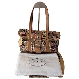 Prada Venezia Handtasche aus bedrucktem Canvas und Leder