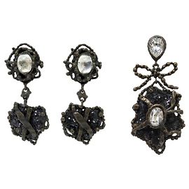 VINTAGE CHRISTIAN LACROIX SET KNOTEN-ANHÄNGER HERZ STRASS OHRRINGE