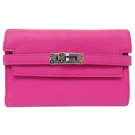 Hermès NEW HERMES KELLY FOLDING WALLET IN MYSORE GOAT LEATHER ROSE