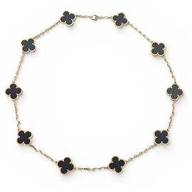 Van Cleef & Arpels VAN CLEEF ALHAMBRA VINTAGE COLLIER ONYX 10 MOTIVE GELBGOLD 18K 25.5GR 43CM