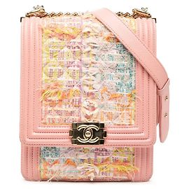 Borsa a tracolla Chanel Boy in tweed e pelle di agnello