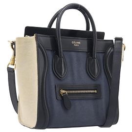Céline CELINE Luggage Nano Shopper Hand Bag Canvas 2way Navy Black