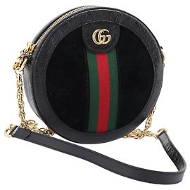 GUCCI Ophidia GG Web Sherry Line Schultertasche mit Kette aus Wildleder 550618